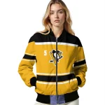 custom pittsburgh penguins stripe statement yellow black bomber jacket best selling