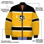 custom pittsburgh penguins stripe statement yellow black bomber jacket best selling