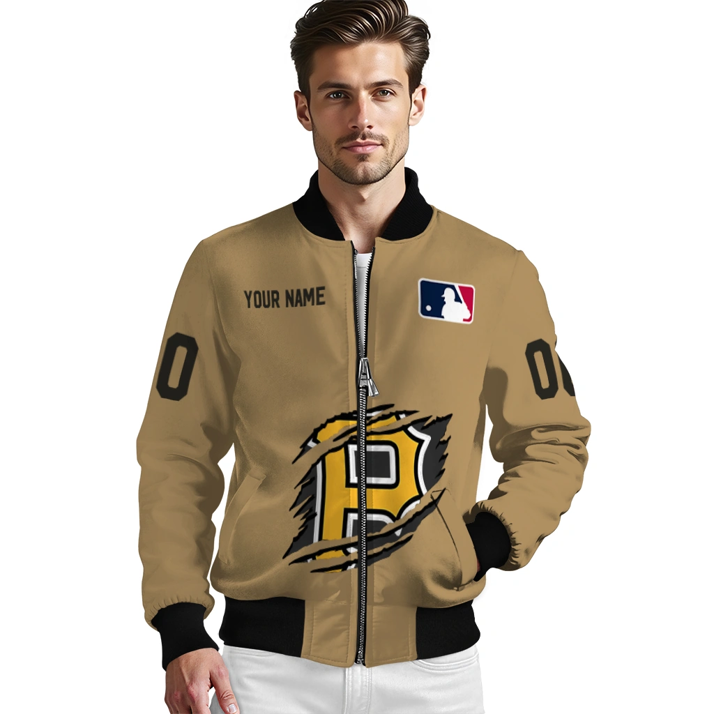 custom pittsburgh pirates claw swipe beige bomber jacket high quality custom pittsburgh pirates claw swipe beige bomber jacket high quality
