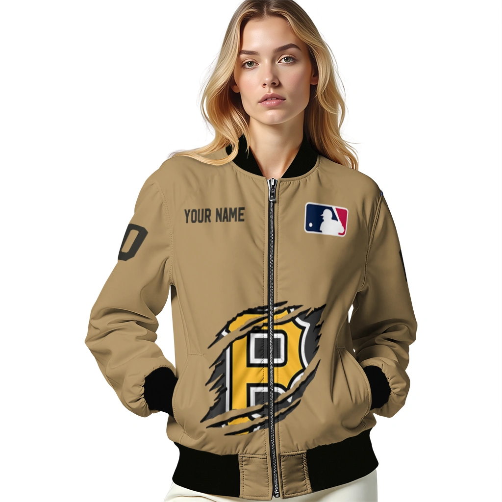 custom pittsburgh pirates claw swipe beige bomber jacket latest model custom pittsburgh pirates claw swipe beige bomber jacket latest model