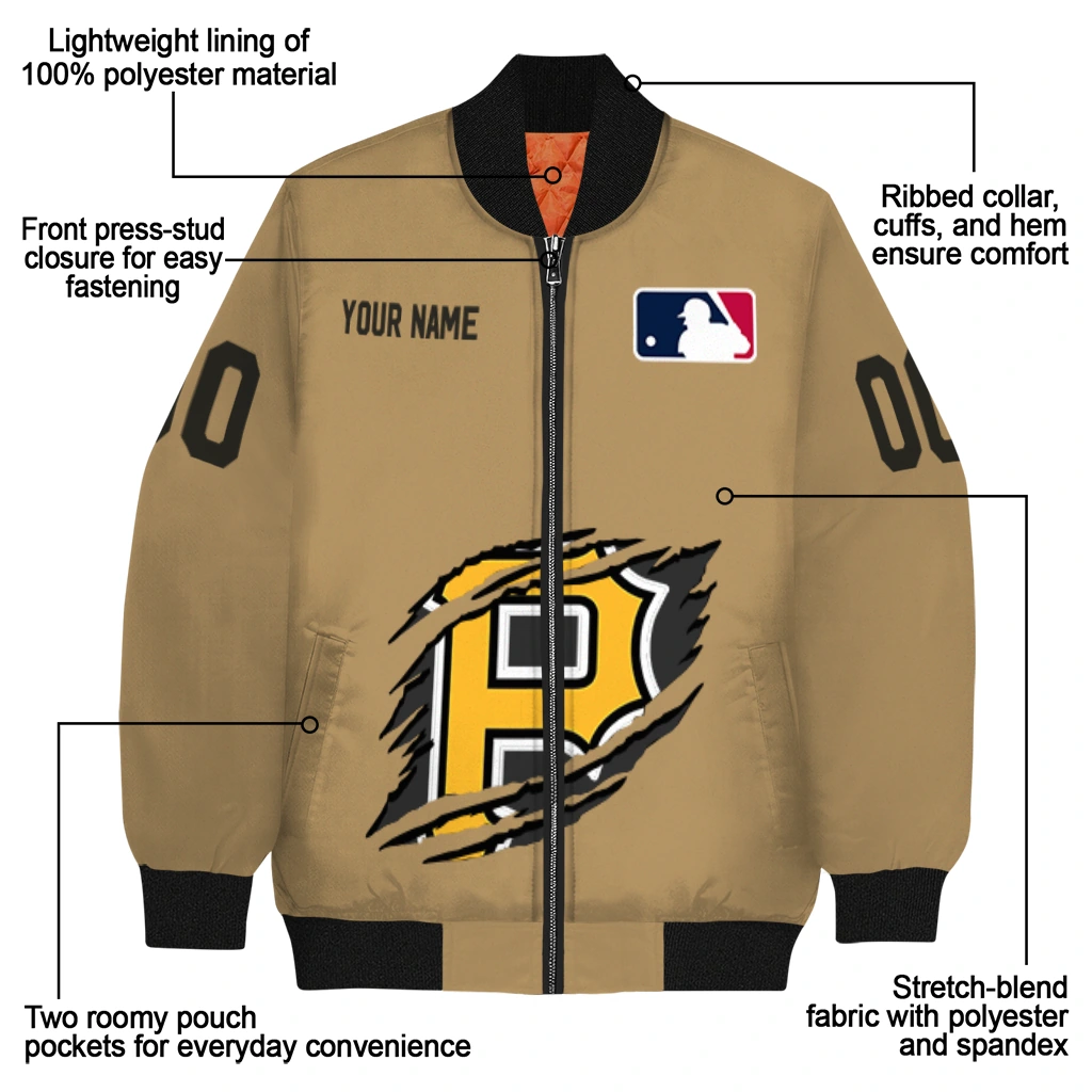 custom pittsburgh pirates claw swipe beige bomber jacket new arrival custom pittsburgh pirates claw swipe beige bomber jacket new arrival