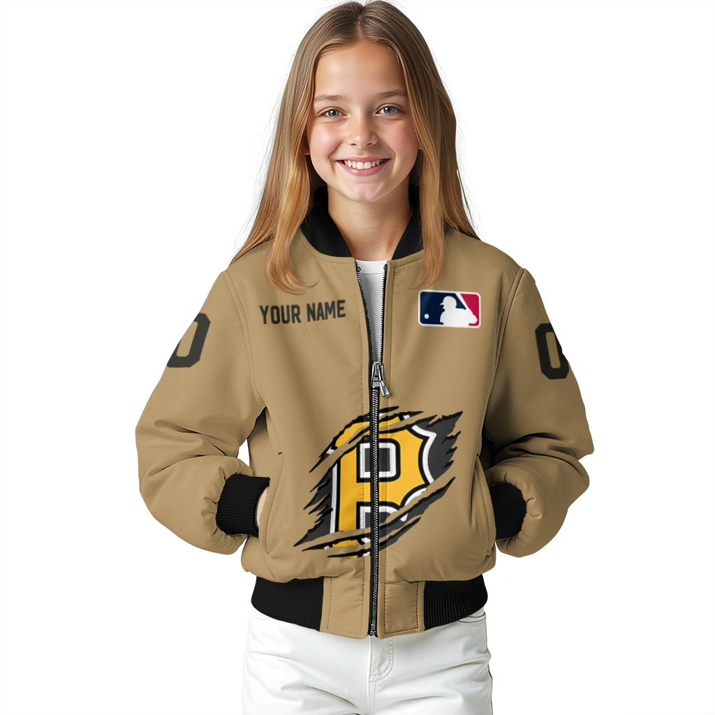 custom pittsburgh pirates claw swipe beige bomber jacket top rated custom pittsburgh pirates claw swipe beige bomber jacket top rated