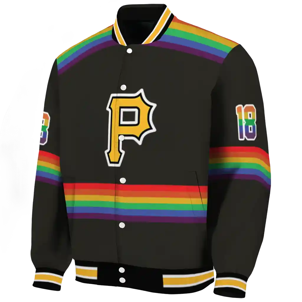 custom pittsburgh pirates rainbow jersey number black varsity jacket best selling custom pittsburgh pirates rainbow jersey number black varsity jacket best selling
