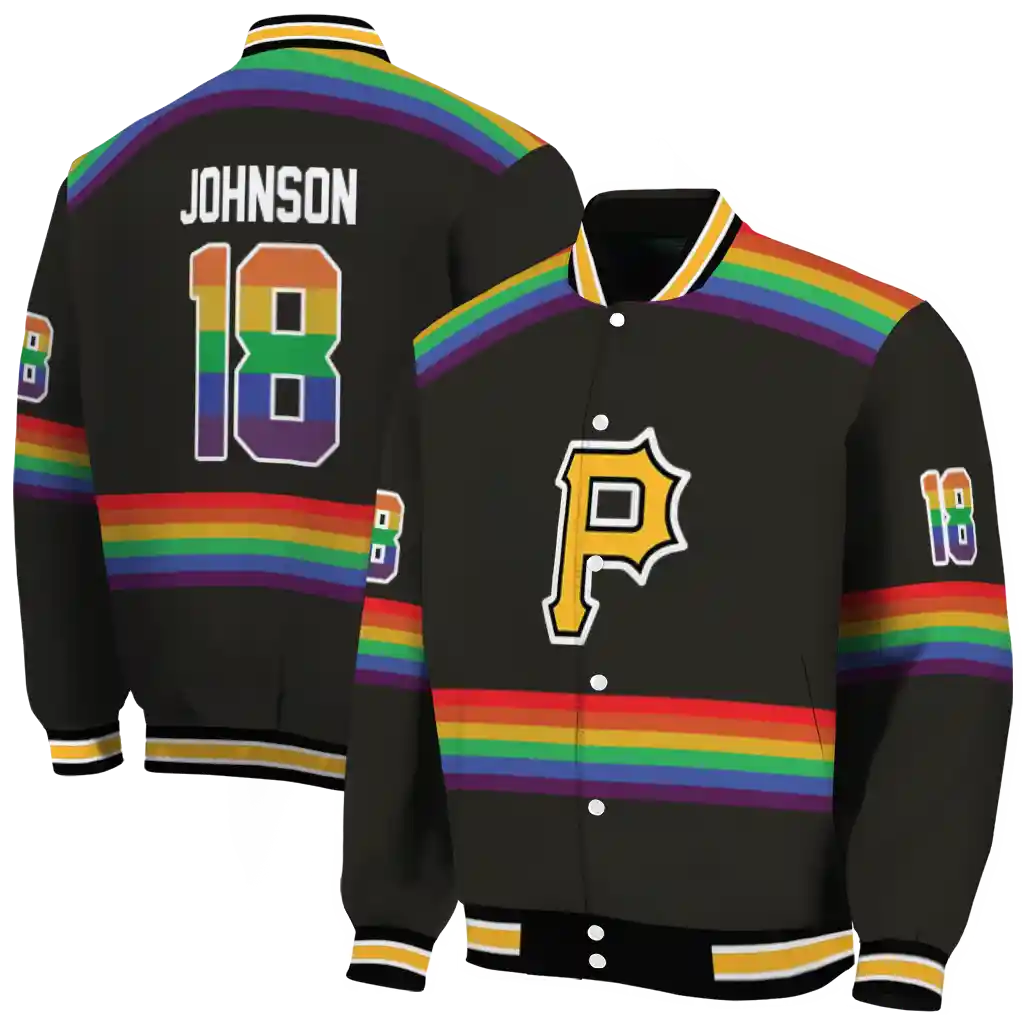 custom pittsburgh pirates rainbow jersey number black varsity jacket fashion forward custom pittsburgh pirates rainbow jersey number black varsity jacket fashion forward
