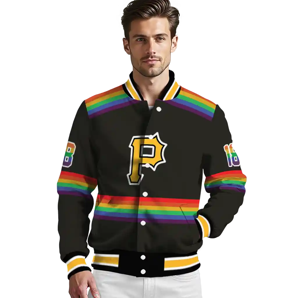 custom pittsburgh pirates rainbow jersey number black varsity jacket high quality custom pittsburgh pirates rainbow jersey number black varsity jacket high quality