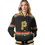 custom pittsburgh pirates rainbow jersey number black varsity jacket best selling