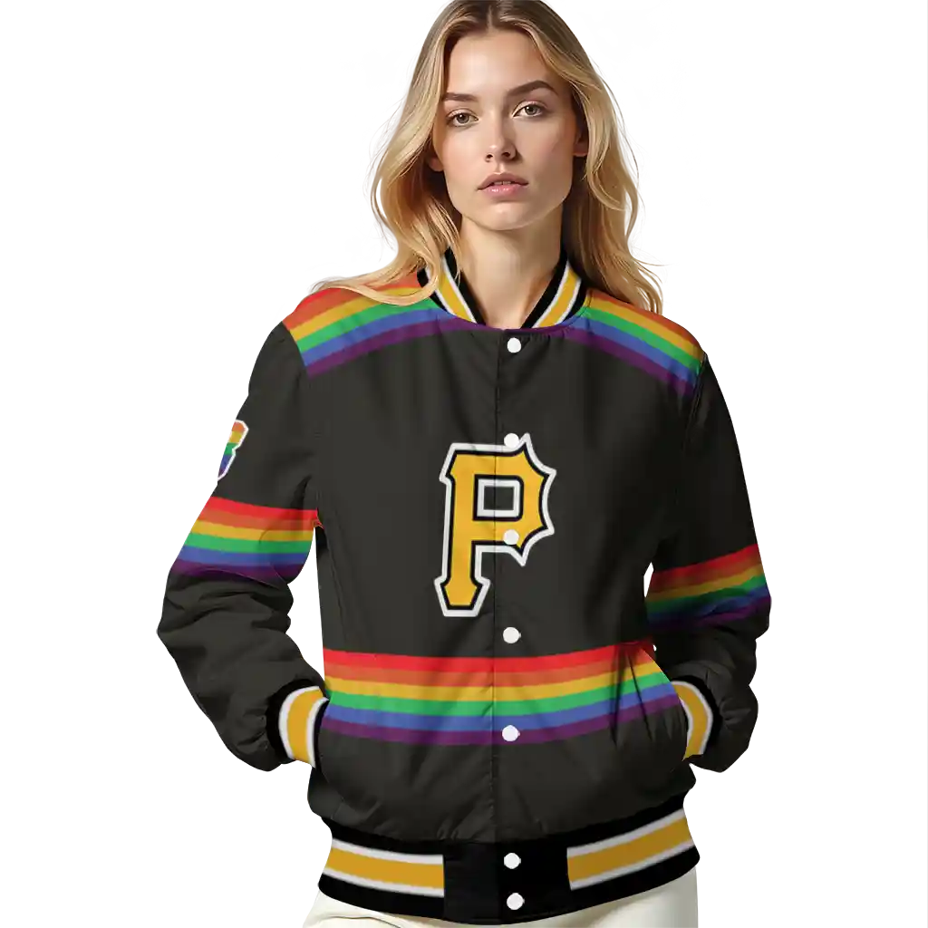 custom pittsburgh pirates rainbow jersey number black varsity jacket latest model custom pittsburgh pirates rainbow jersey number black varsity jacket latest model