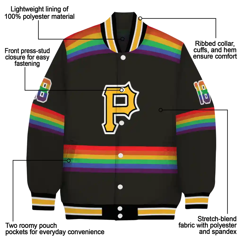 custom pittsburgh pirates rainbow jersey number black varsity jacket new arrival custom pittsburgh pirates rainbow jersey number black varsity jacket new arrival