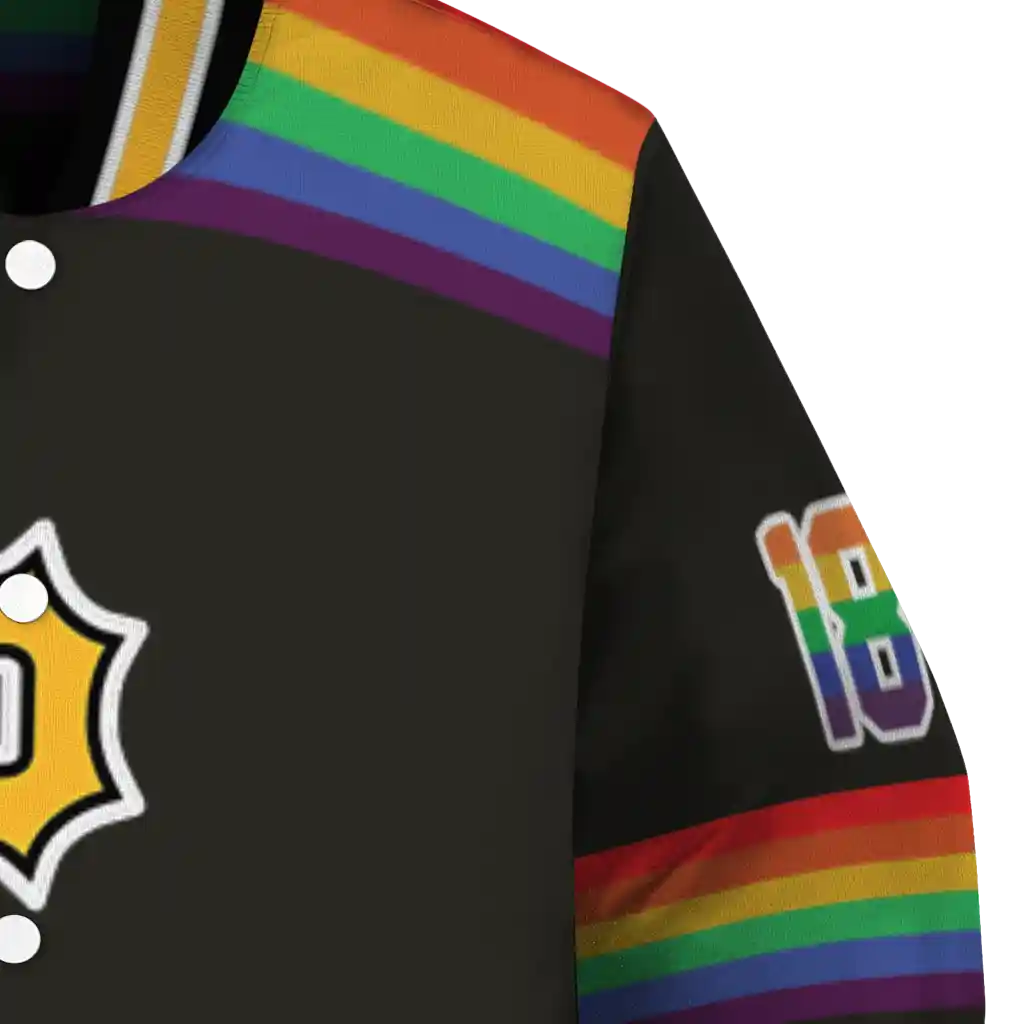 custom pittsburgh pirates rainbow jersey number black varsity jacket premium grade custom pittsburgh pirates rainbow jersey number black varsity jacket premium grade