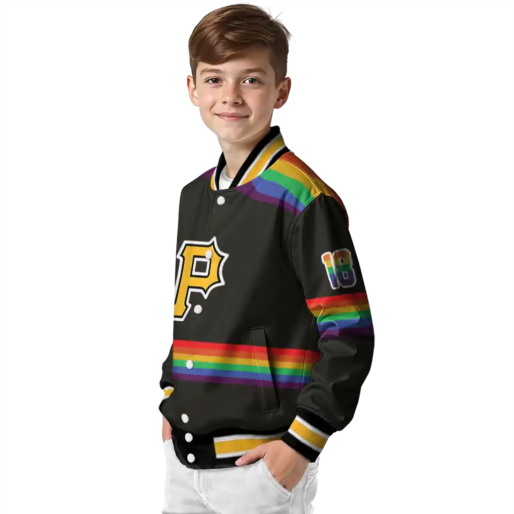 custom pittsburgh pirates rainbow jersey number black varsity jacket trendy custom pittsburgh pirates rainbow jersey number black varsity jacket trendy