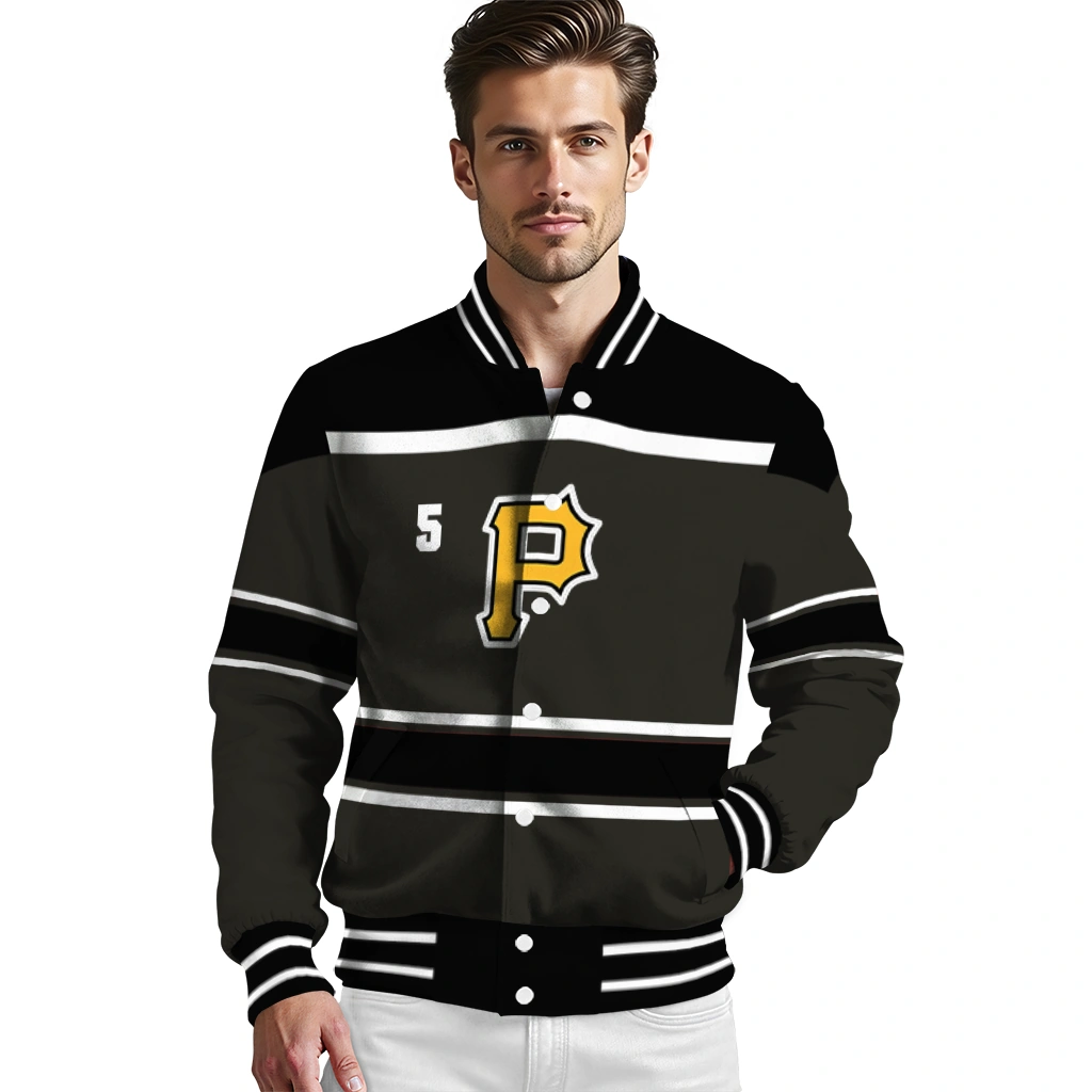 custom pittsburgh pirates stripe statement black varsity jacket high quality custom pittsburgh pirates stripe statement black varsity jacket high quality