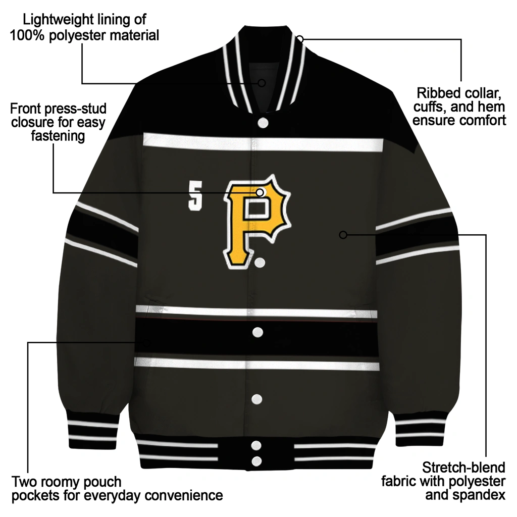 custom pittsburgh pirates stripe statement black varsity jacket new arrival custom pittsburgh pirates stripe statement black varsity jacket new arrival