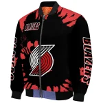custom portland trail blazers burst splatter red bomber jacket best selling
