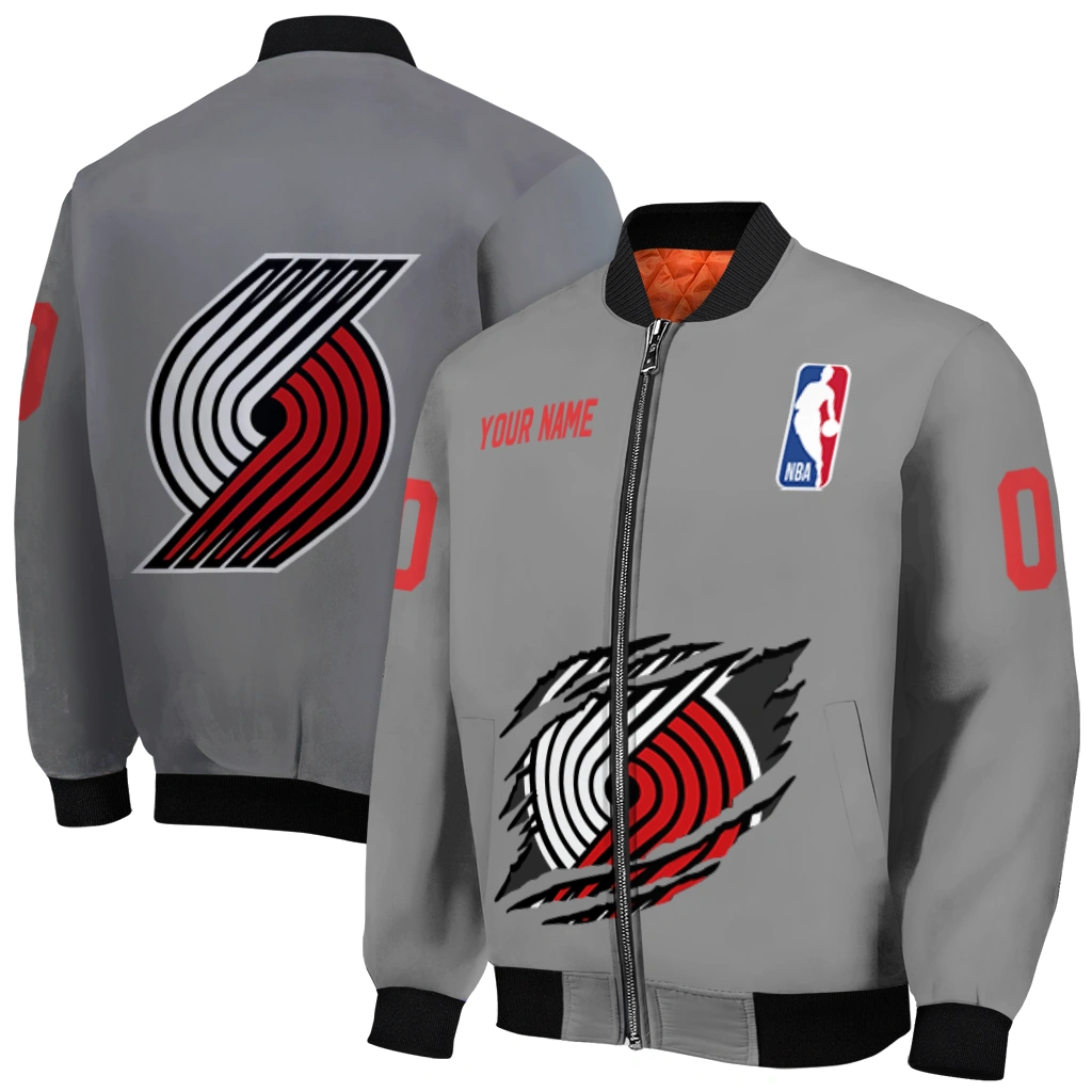 custom portland trail blazers claw accent grey bomber jacket best selling custom portland trail blazers claw accent grey bomber jacket best selling