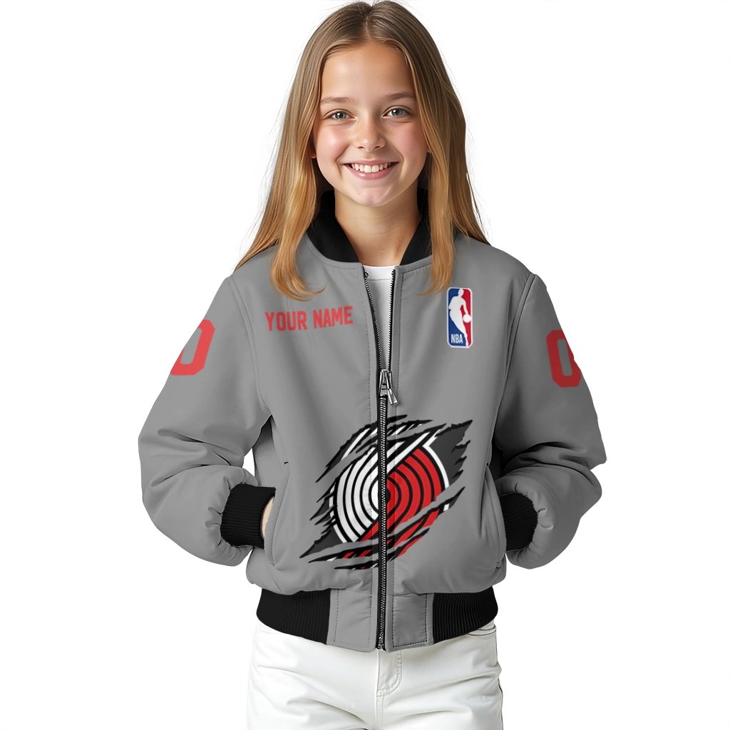 custom portland trail blazers claw accent grey bomber jacket top rated custom portland trail blazers claw accent grey bomber jacket top rated