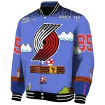 custom portland trail blazers mario blocks blue black varsity jacket best selling