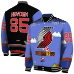 custom portland trail blazers mario blocks blue black varsity jacket best selling