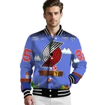 custom portland trail blazers mario blocks blue black varsity jacket best selling