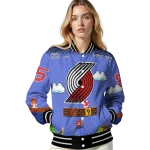 custom portland trail blazers mario blocks blue black varsity jacket best selling