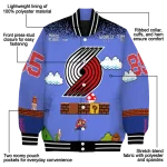 custom portland trail blazers mario blocks blue black varsity jacket best selling