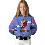 custom portland trail blazers mario blocks blue black varsity jacket best selling