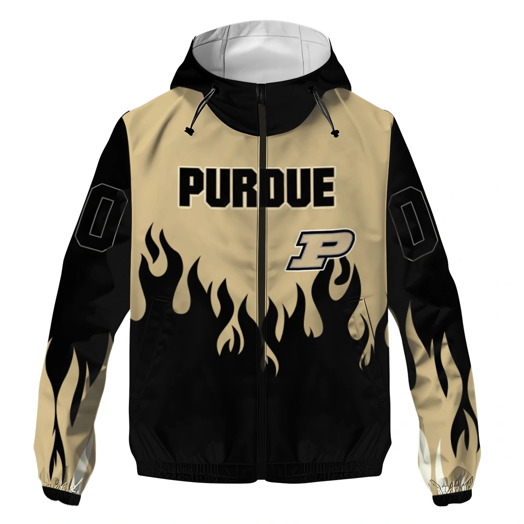 custom purdue boilermakers flame trim gold black windbreaker jacket best selling custom purdue boilermakers flame trim gold black windbreaker jacket best selling