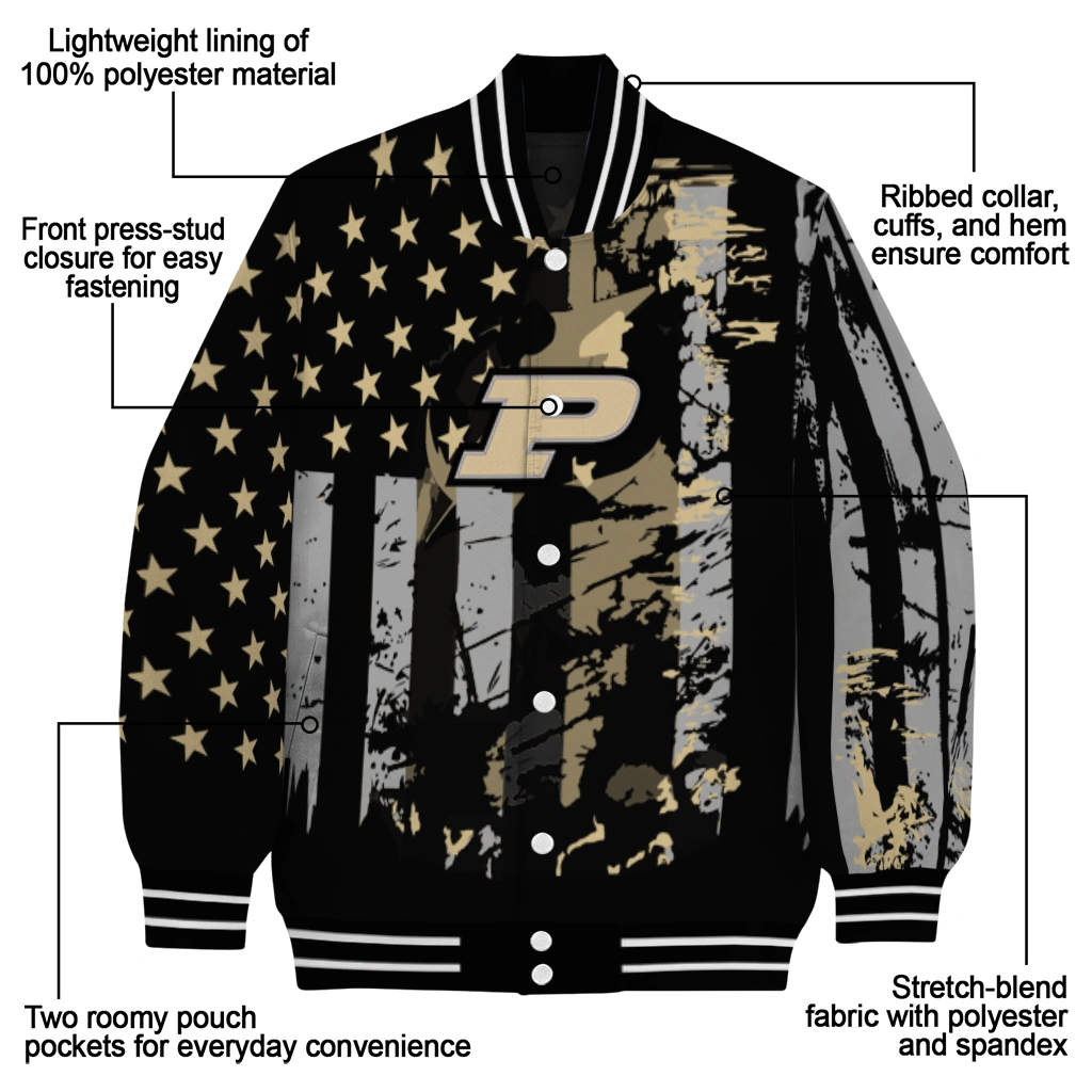custom purdue boilermakers star stripes gold black varsity jacket new arrival custom purdue boilermakers star stripes gold black varsity jacket new arrival