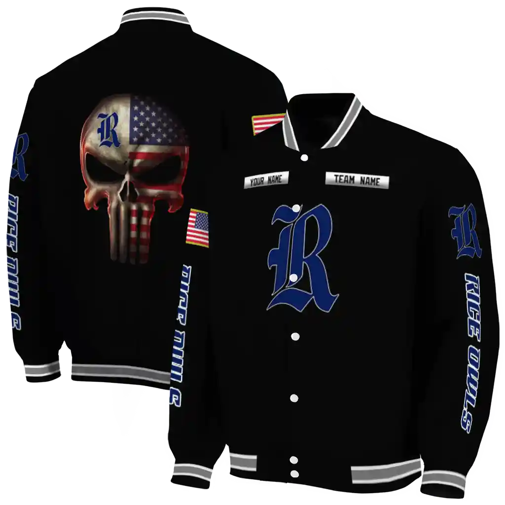 custom rice owls american flag skull black varsity jacket fashion forward custom rice owls american flag skull black varsity jacket fashion forward
