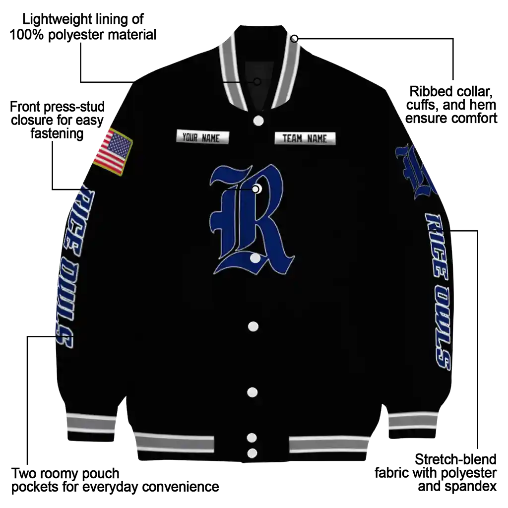custom rice owls american flag skull black varsity jacket new arrival custom rice owls american flag skull black varsity jacket new arrival