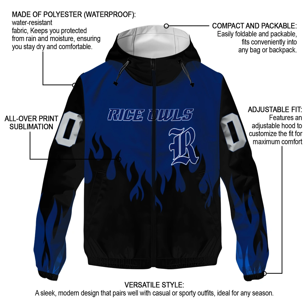 custom rice owls flame trim navy blue black windbreaker jacket new arrival custom rice owls flame trim navy blue black windbreaker jacket new arrival