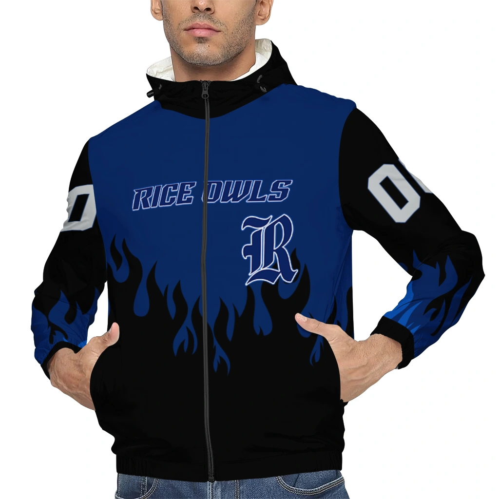 custom rice owls flame trim navy blue black windbreaker jacket top rated custom rice owls flame trim navy blue black windbreaker jacket top rated