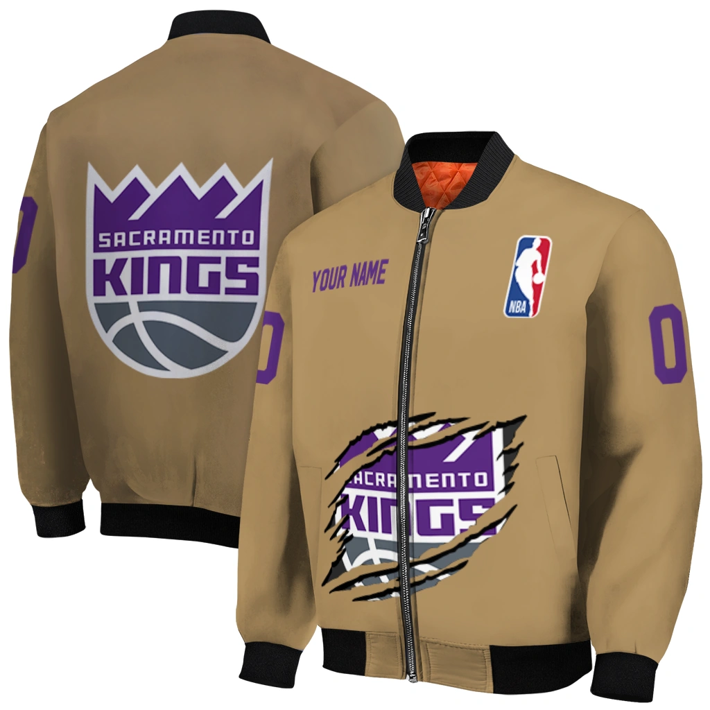 custom sacramento kings claw opening beige bomber jacket best selling custom sacramento kings claw opening beige bomber jacket best selling