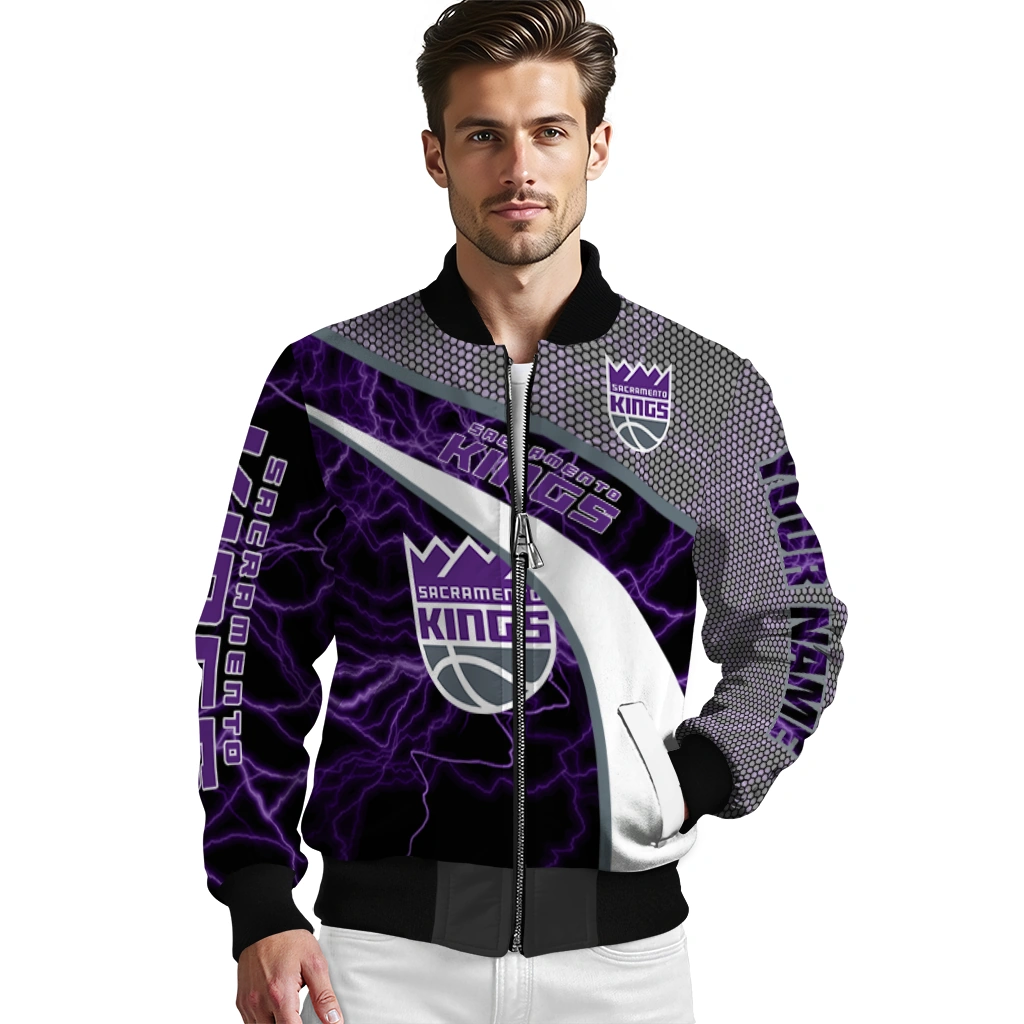 custom sacramento kings electric flash purple bomber jacket high quality custom sacramento kings electric flash purple bomber jacket high quality