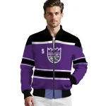 custom sacramento kings stripe statement purple black bomber jacket best selling