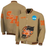 custom sam houston bearkats claw effect beige varsity jacket best selling