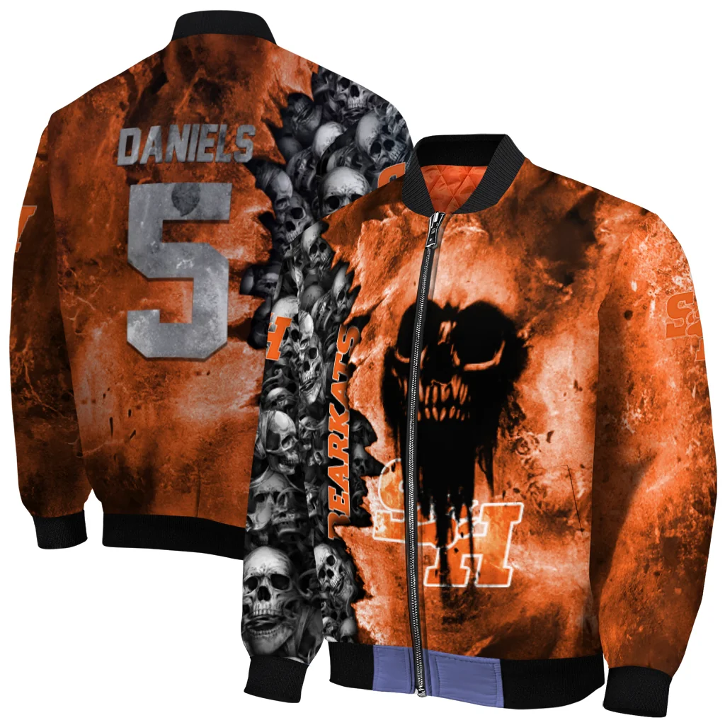 custom sam houston bearkats skull cluster orange bomber jacket best selling custom sam houston bearkats skull cluster orange bomber jacket best selling
