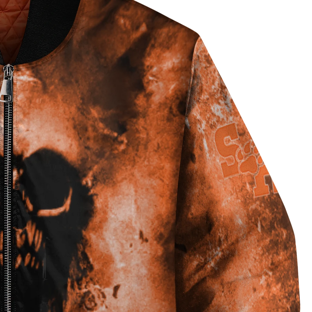 custom sam houston bearkats skull cluster orange bomber jacket premium grade custom sam houston bearkats skull cluster orange bomber jacket premium grade
