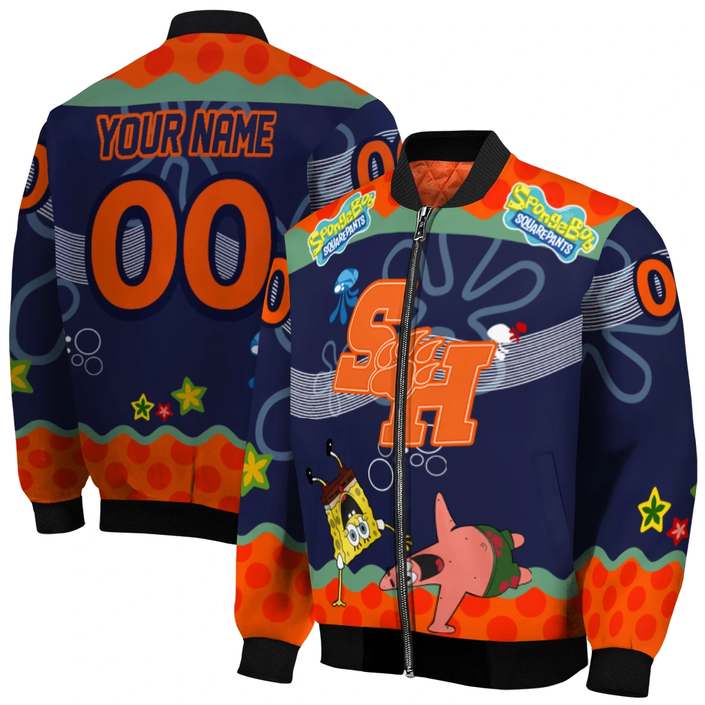 custom sam houston bearkats spongebob playtime orange blue bomber jacket best selling custom sam houston bearkats spongebob playtime orange blue bomber jacket best selling