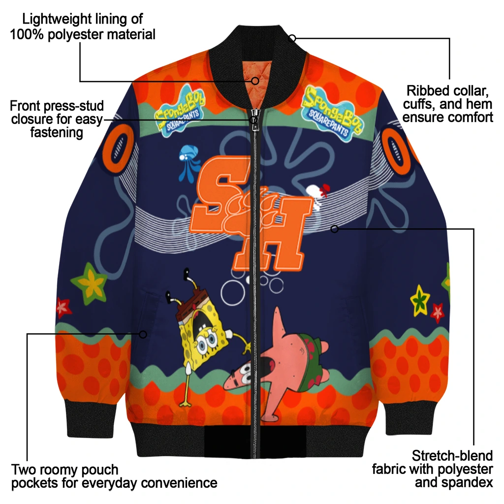 custom sam houston bearkats spongebob playtime orange blue bomber jacket new arrival custom sam houston bearkats spongebob playtime orange blue bomber jacket new arrival