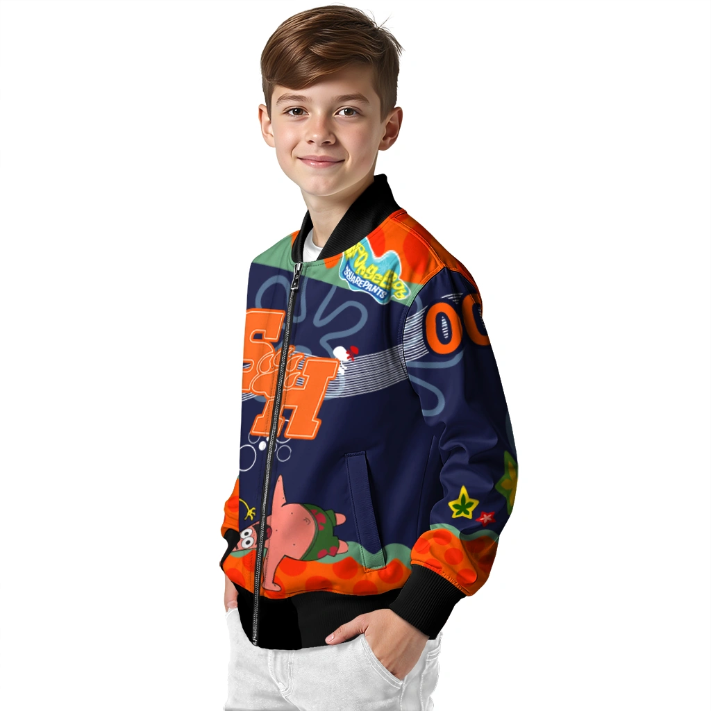 custom sam houston bearkats spongebob playtime orange blue bomber jacket trendy custom sam houston bearkats spongebob playtime orange blue bomber jacket trendy