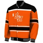 custom sam houston bearkats stripe statement orange black varsity jacket best selling