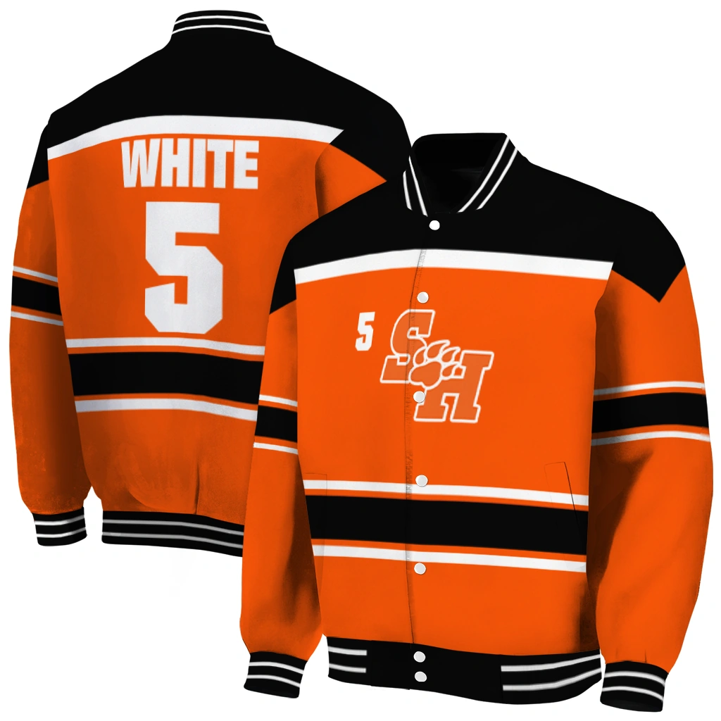 custom sam houston bearkats stripe statement orange black varsity jacket fashion forward custom sam houston bearkats stripe statement orange black varsity jacket fashion forward