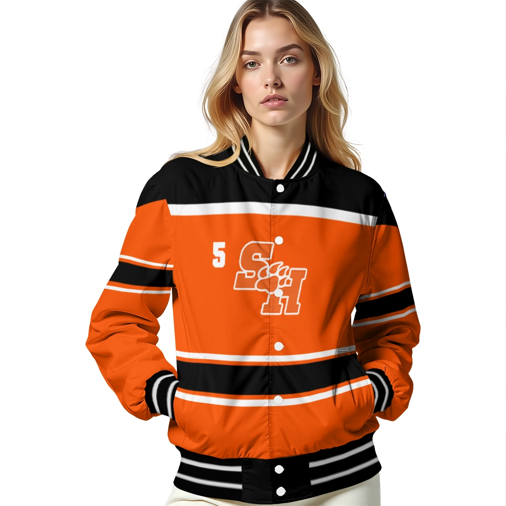 custom sam houston bearkats stripe statement orange black varsity jacket latest model custom sam houston bearkats stripe statement orange black varsity jacket latest model