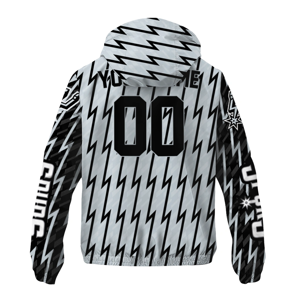 custom san antonio spurs lightning strike grid silver windbreaker jacket fashion forward custom san antonio spurs lightning strike grid silver windbreaker jacket fashion forward