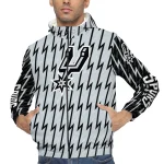 custom san antonio spurs lightning strike grid silver windbreaker jacket best selling