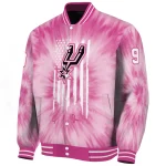 custom san antonio spurs pink tie dye pink varsity jacket best selling