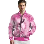 custom san antonio spurs pink tie dye pink varsity jacket best selling
