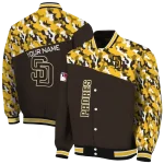 custom san diego padres camouflage print brown varsity jacket best selling