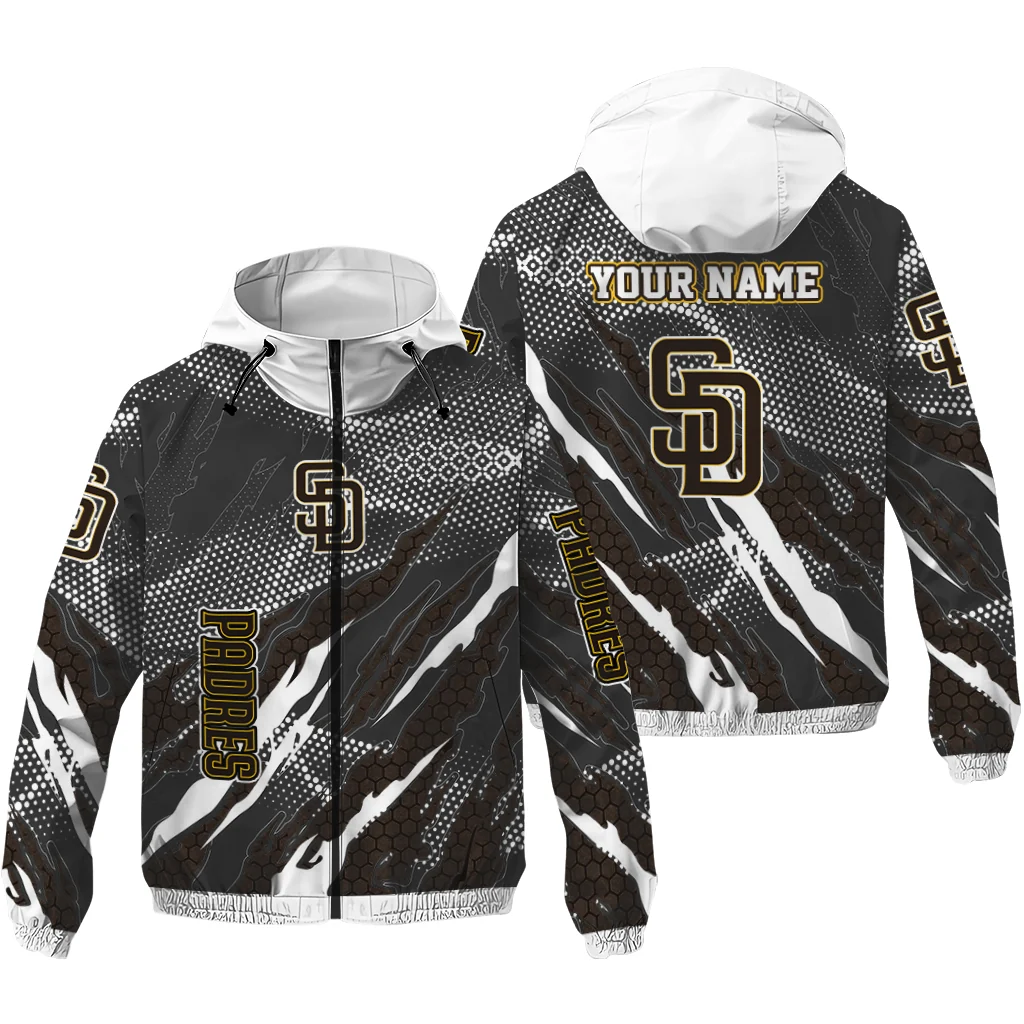 custom san diego padres claw mesh brown gray windbreaker jacket high quality custom san diego padres claw mesh brown gray windbreaker jacket high quality