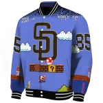 custom san diego padres mario blocks blue black varsity jacket best selling